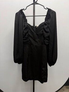 Entro Sweetheart Black Ruched Bishop Sleeve Mini Dress